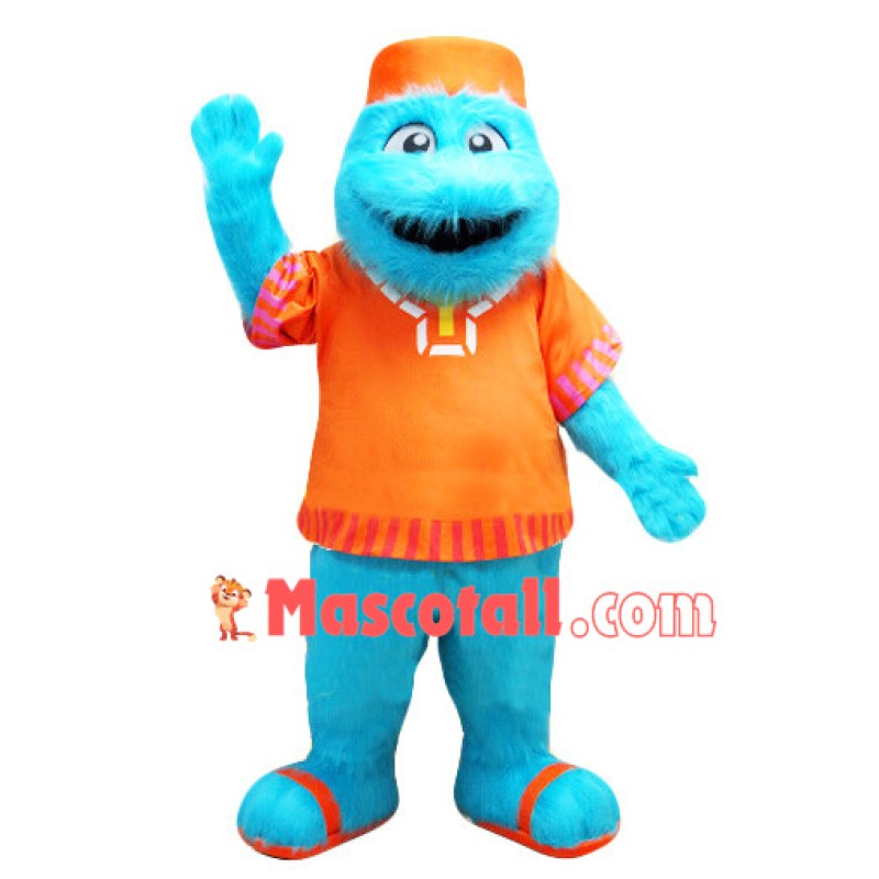 Blue Long Fur Monster With Slippers Mascot Costume