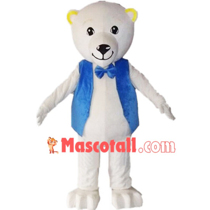 Cute Polar Bear In The Vest Mascot Costume