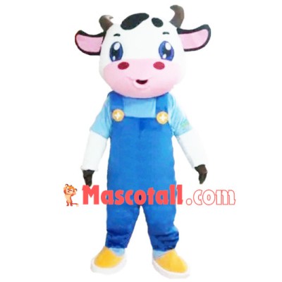 Young Cow With Overalls Mascot Costume