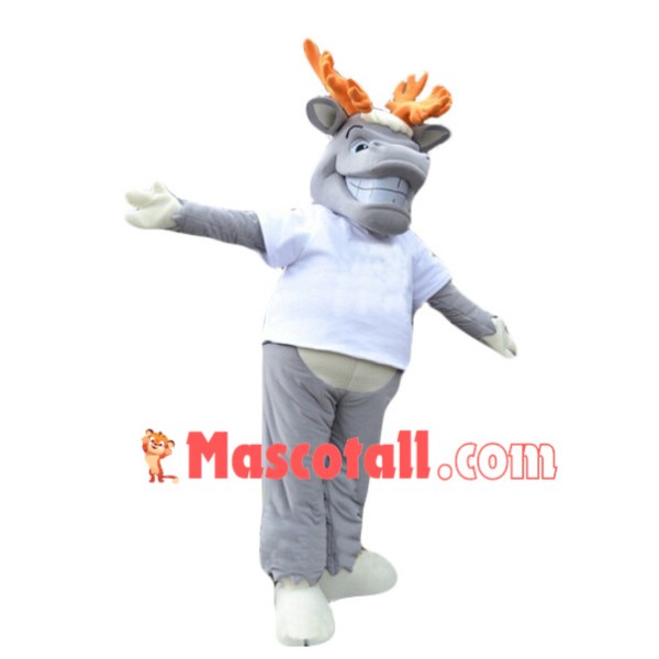 Gray Moose In Good Mood Mascot Costume
