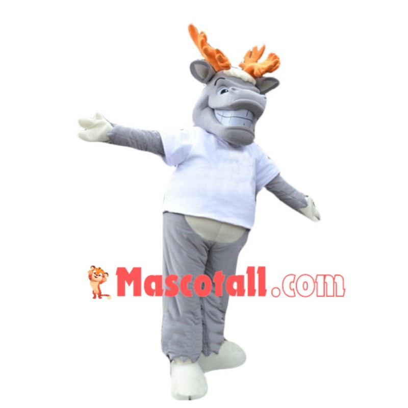 Gray Moose In Good Mood Mascot Costume
