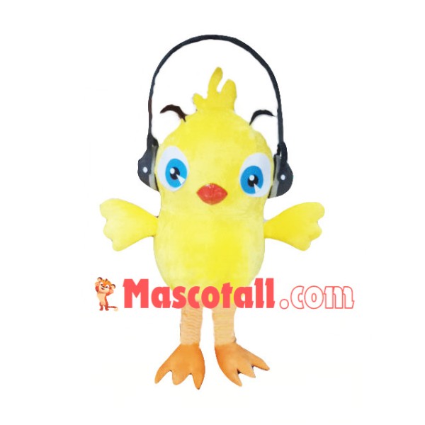 Little Yellow Chicken Mascot Costume Listening To Music