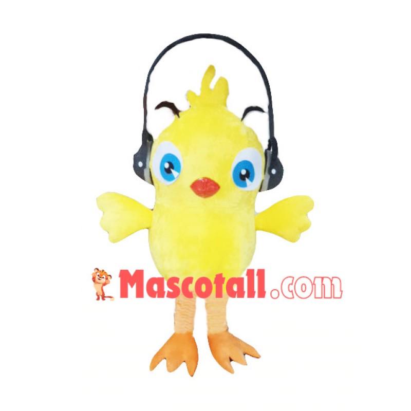 Little Yellow Chicken Mascot Costume Listening To Music