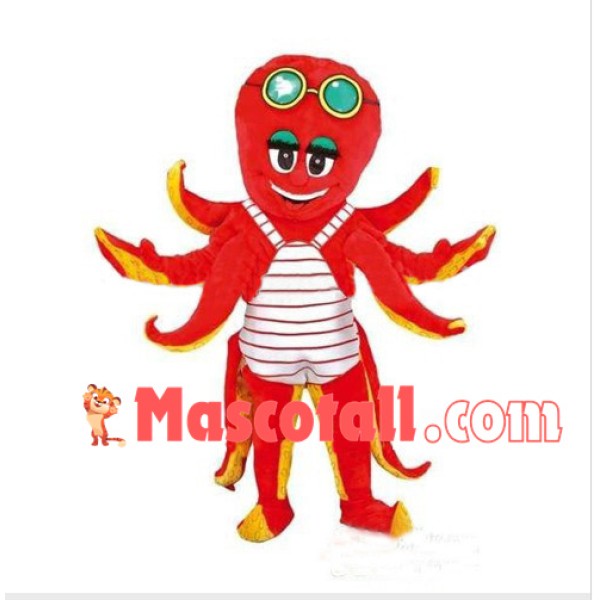 Bib Red Octopus Mascot Costume