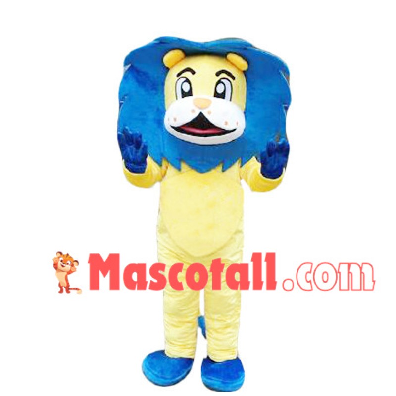 Cartoon Lion With Blue Mane Mascot Costume