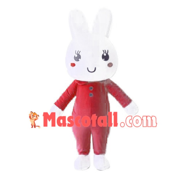 Shy Red Button Bunny Mascot Costume