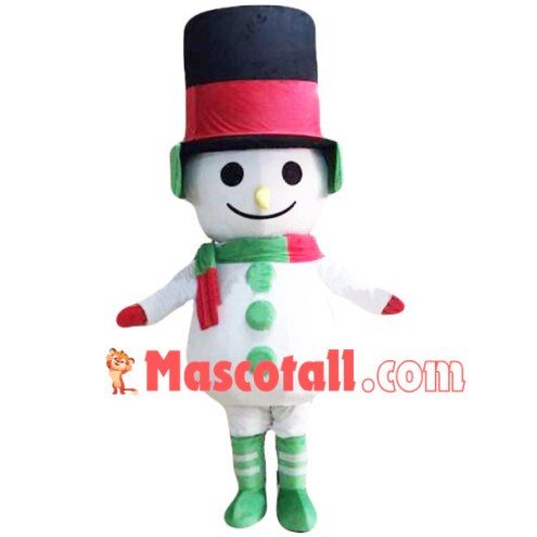 Snowman Mascot Costume With Green Buttons
