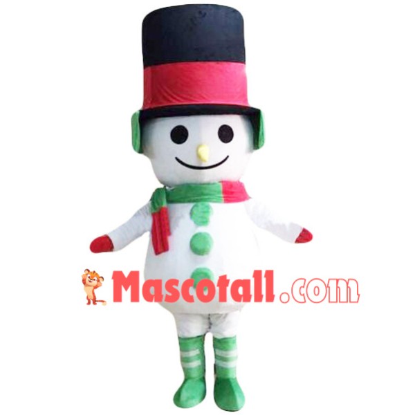 Snowman Mascot Costume With Green Buttons