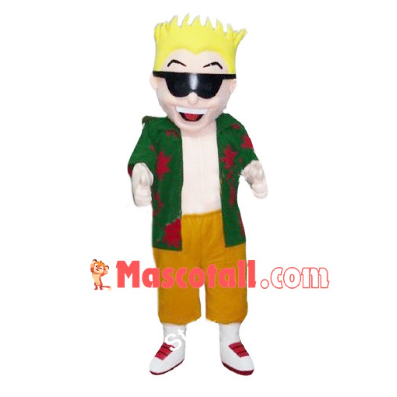 Blond Man Mascot Costume On Vacation