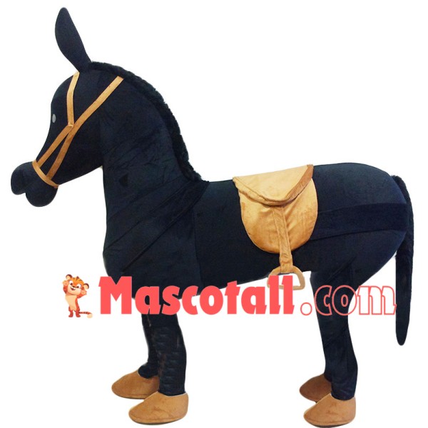 Black Horse With Saddle Mascot Costume