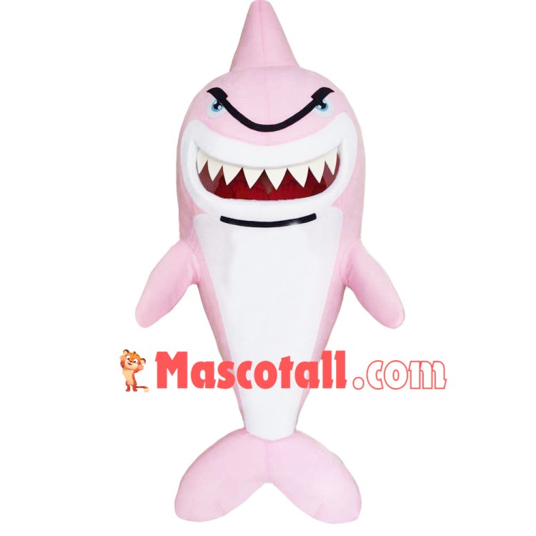 Pink Shark With Sharp Teeth Mascot Costume