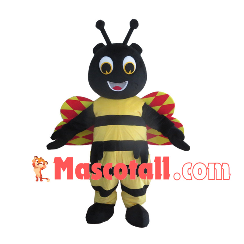 Black Bee Mascot Costume With Bright Wings