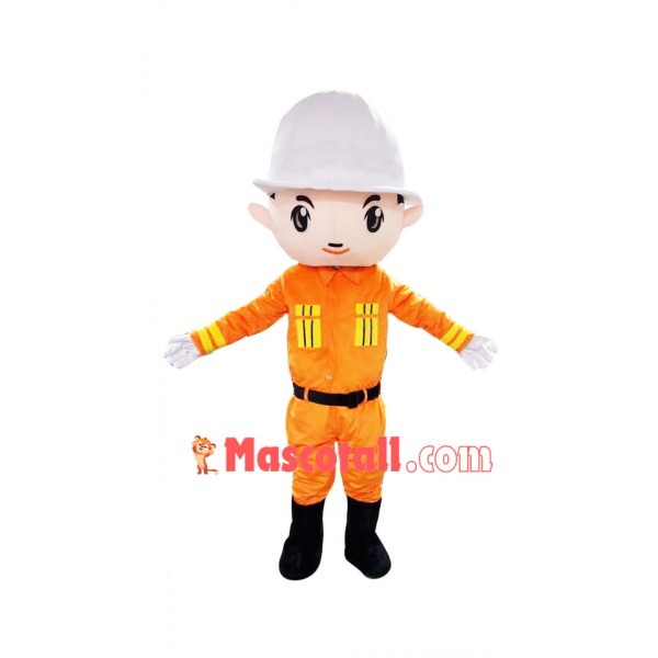 Firefighter In Safety Equipment Mascot Costume