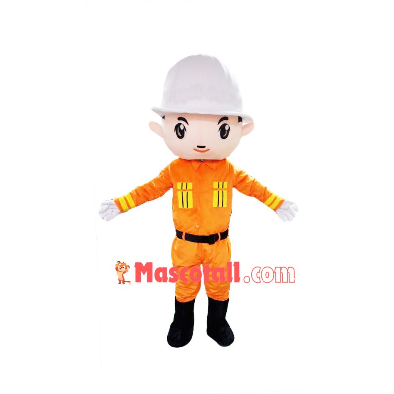 Firefighter In Safety Equipment Mascot Costume