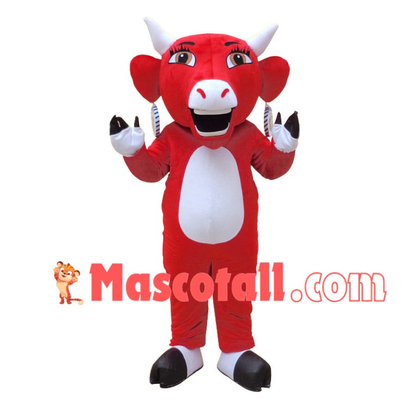 Red Bull With Big Earrings Mascot Costume