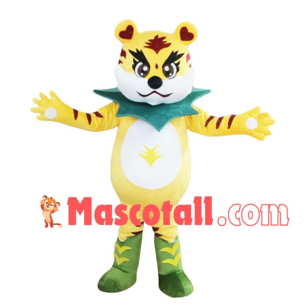 Fried Fur Tiger With Leaf Bib Mascot Costume