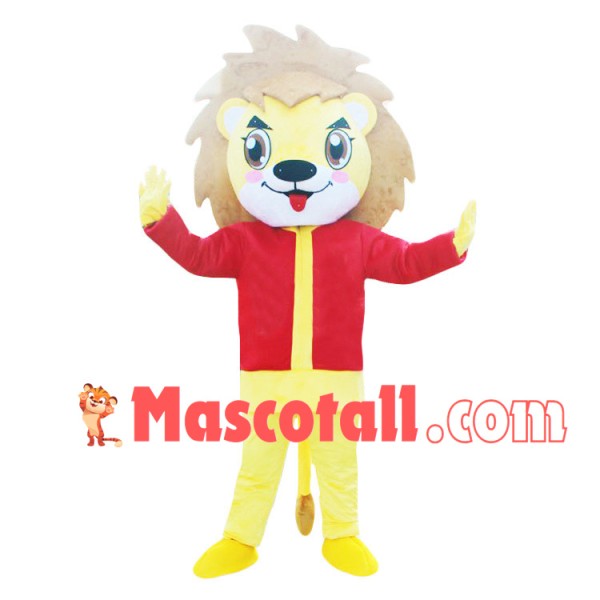 Amiable Lion With Red Top Mascot Costume