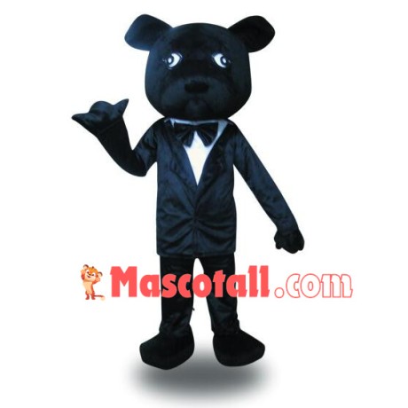 Black Bear In Suit Mascot Costume for Adult