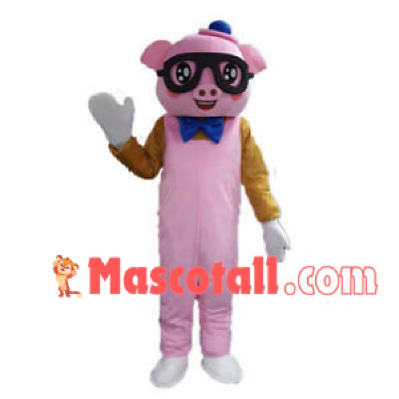 Pig With Black Frame Glasses Mascot Costume