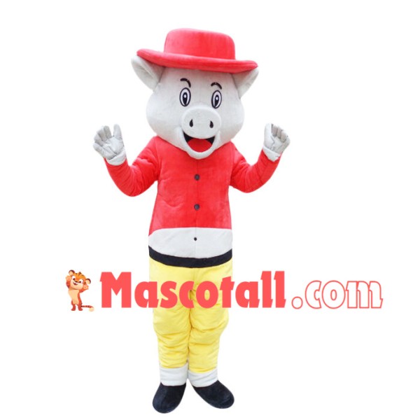 White Pig In The Short Top Mascot Costume