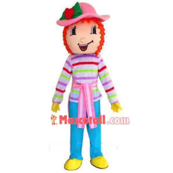 Curly Woman With Striped Top Mascot Costume