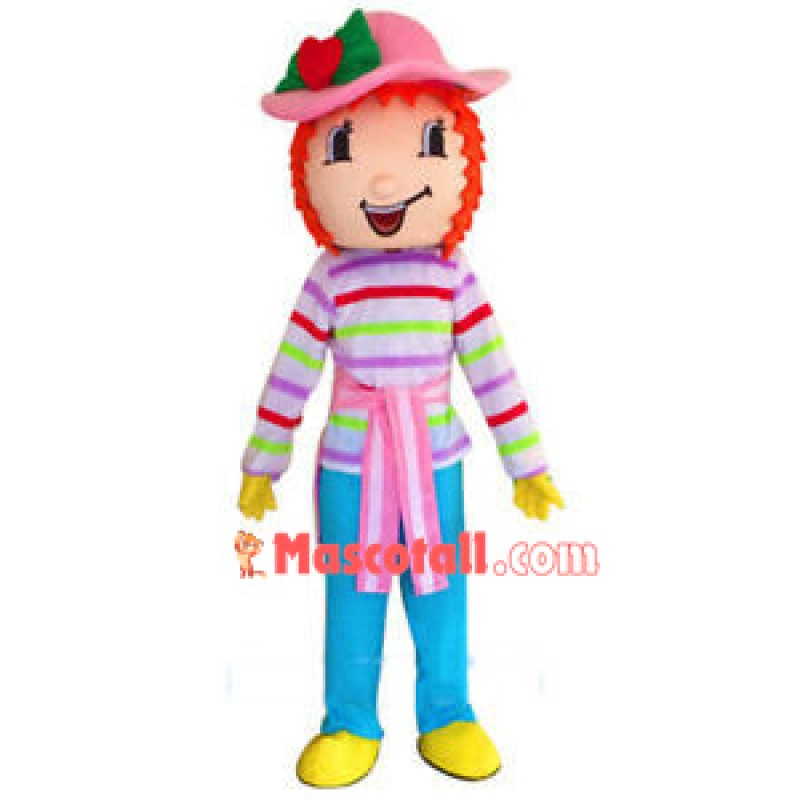 Curly Woman With Striped Top Mascot Costume