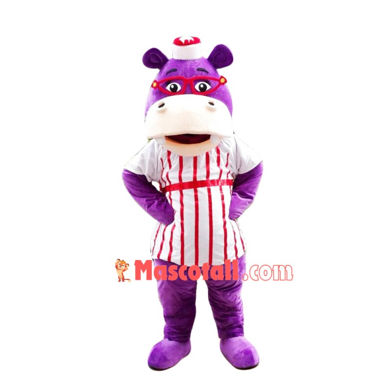 Purple Hippo Cartoon Mascot Costume