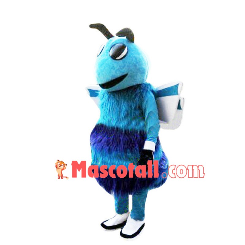 Long Fur Blue Bee Mascot Costume
