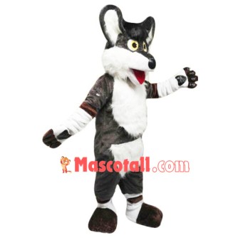Surprised Black & White Wolf Mascot Costume