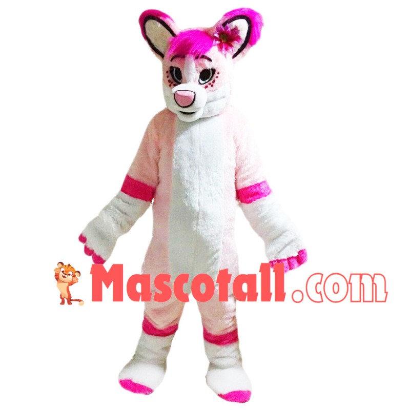 Coward Pink Furry Wolf Mascot Costume