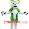 Green & White Adult Wolf Mascot Costume