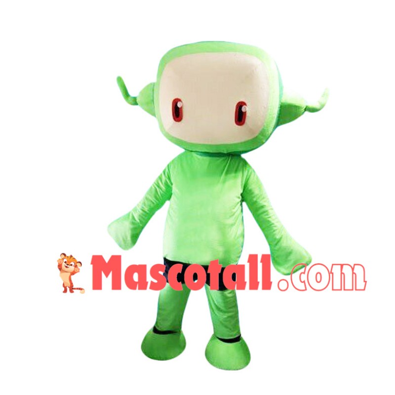Square Head Green Robot Mascot Costume