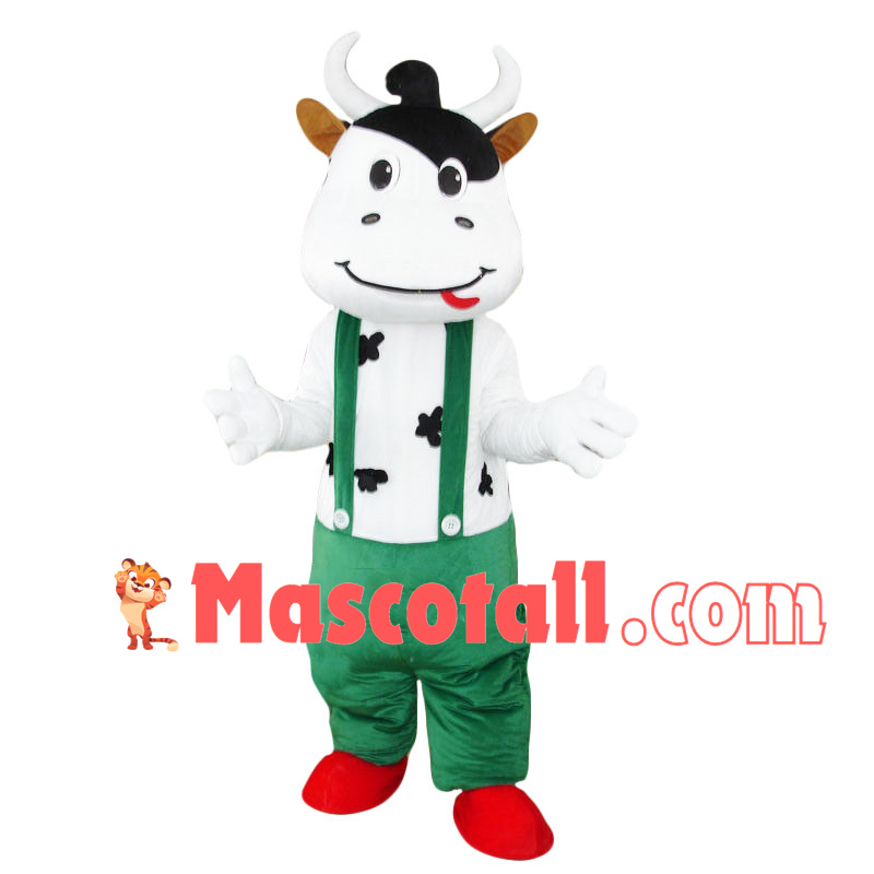 Lively Cow In The Green Rompers Mascot Costume