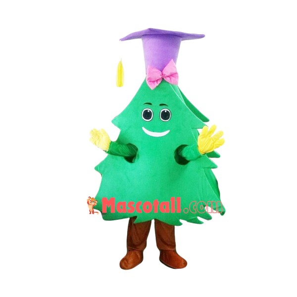 Pine Tree In Purple Doctor Hat Mascot Costume