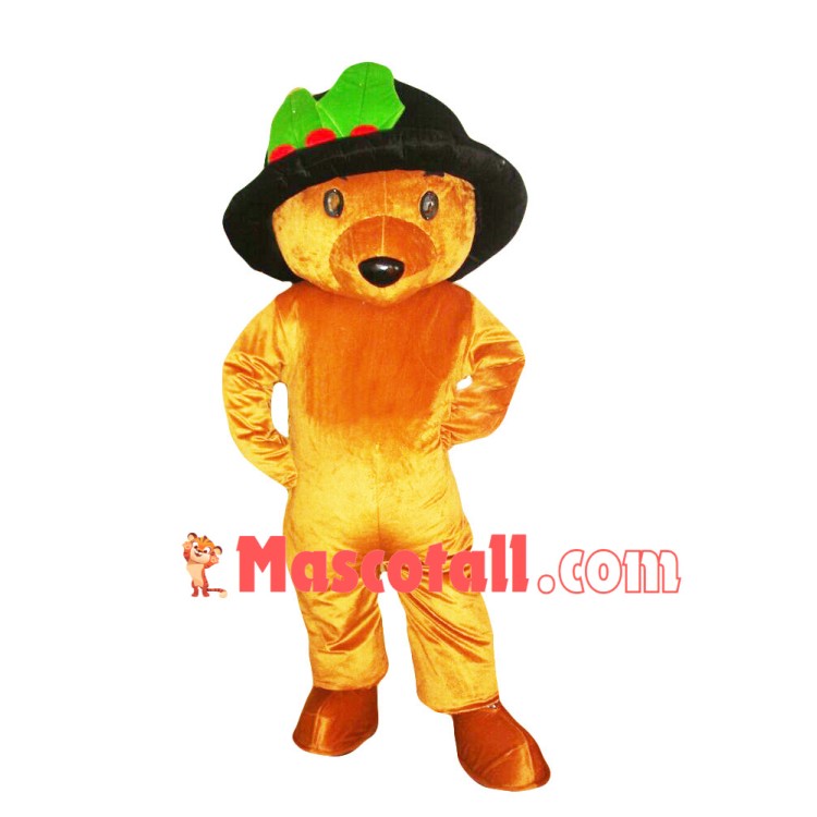 Brown Bear In The Oversize Hat Mascot Costume