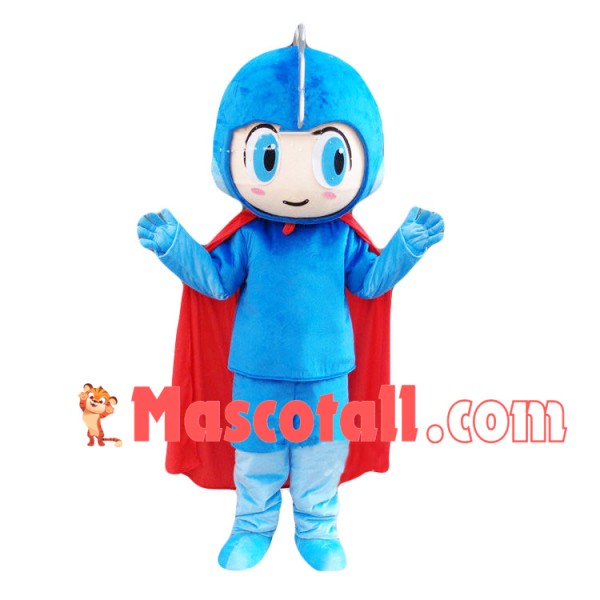 Blue Hero With Cloak Mascot Costume