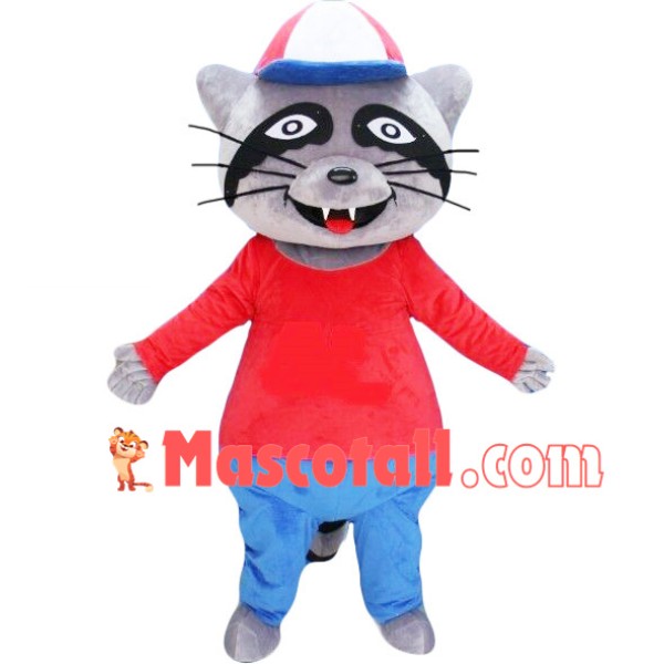 Excited Gray Raccoon Mascot Costume