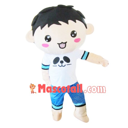 Boy In The Panda Print Suit Mascot Costume