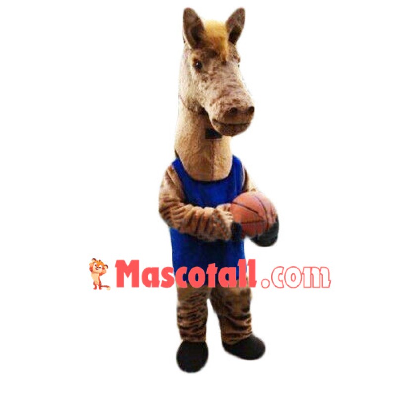 Brown Horse Mascot Costume Playing Basketball