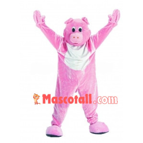 Excited Pink Pig Mascot Costume