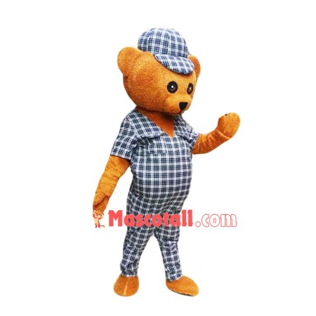 Brown Bear In Plaid Suit Mascot Costume
