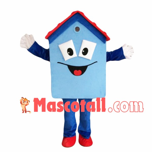 Blue House Cartoon Mascot Costume