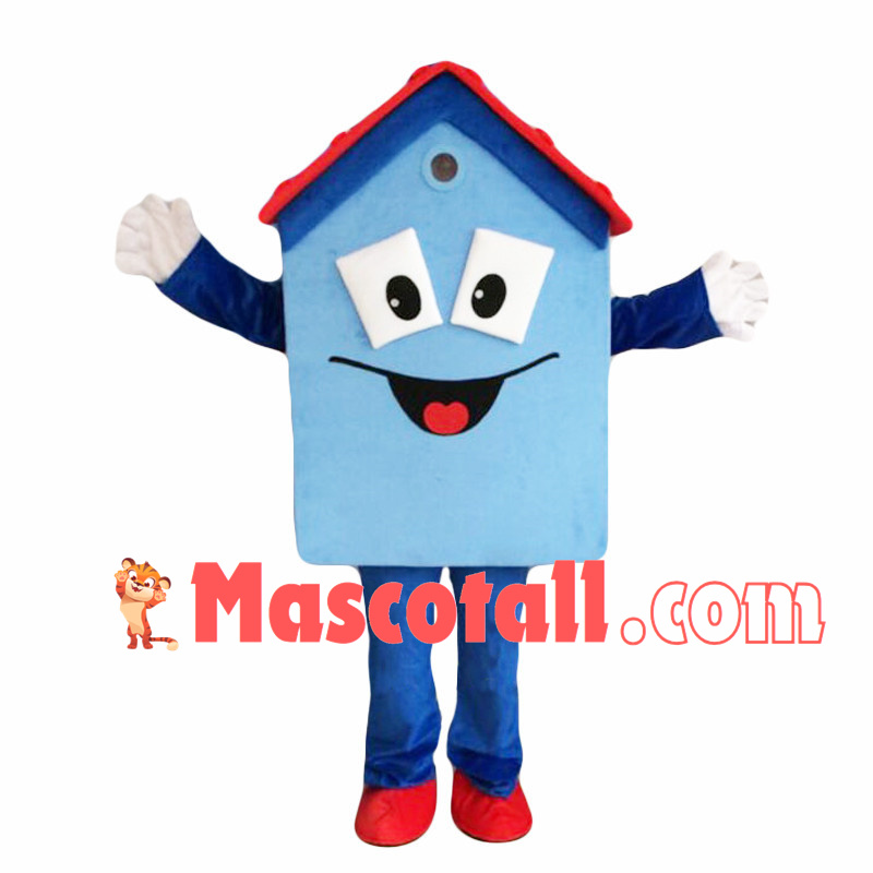 Blue House Cartoon Mascot Costume