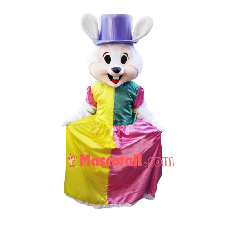 Bunny In The Colorful Dress Mascot Costume