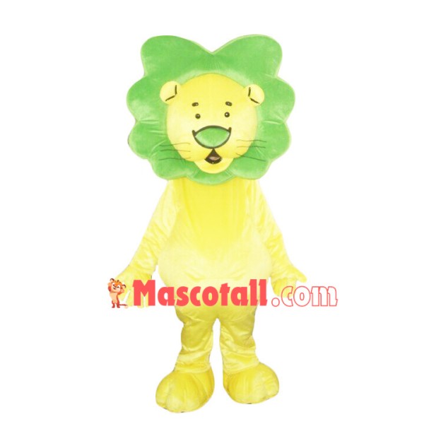 Cartoon Lion With Green Mane Mascot Costume