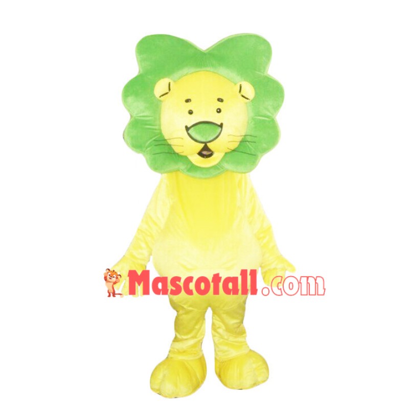 Cartoon Lion With Green Mane Mascot Costume