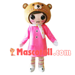 Pretty Girl With Bear Headgear Mascot Costume