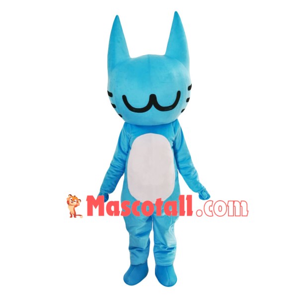 Smiling Cartoon Blue Cat Mascot Costume