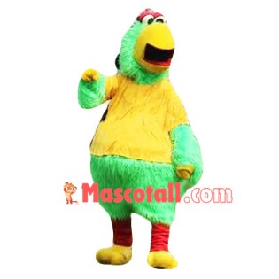 Surprised Green Furry Bird Mascot Costume