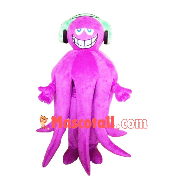 Giant Octopus With Headphone Mascot Costume